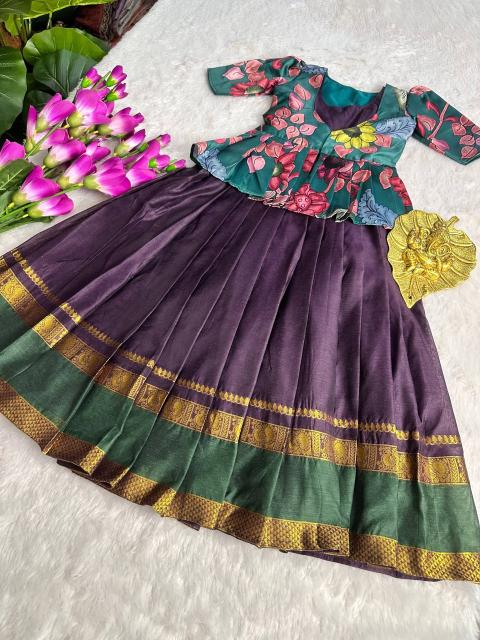 kids gown cottan silk green Children clothing supplier